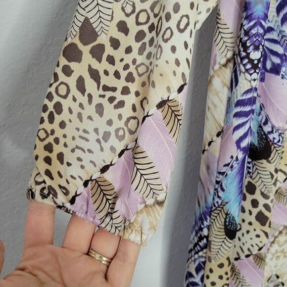 Letarte Multicolor Feather & Animal Printed 3/4 Sleeve Swim Coverup Womens Small - Picture 3 of 8